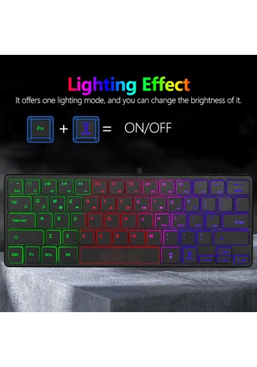 Geeksen Taşınabilir 64 Tuşlu Işıklı Film Klavye - İnce, Hafif Ve Kablolu 112 Karakter