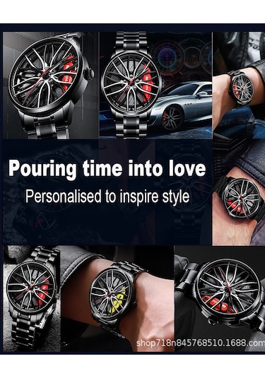 Erkekler İçin Araba Saatleri, Su Geçirmez Paslanmaz Çelik Japon Kuvars Kol Saati, Araba Jantı Tasarımı İle Spor Erkek Saatleri Çok Renkli