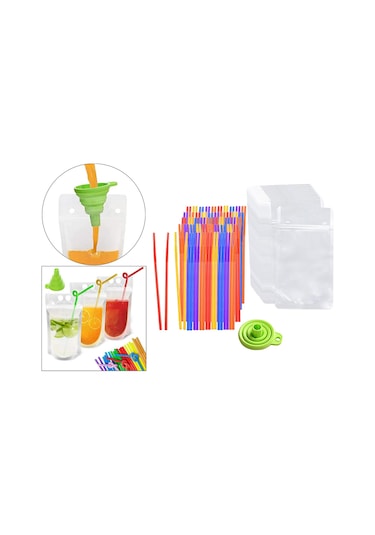 Suntek 100 Adet El Tipi İçecek Torbaları Fermuarlı Meyve Suyu