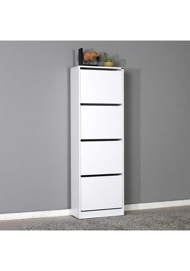 Flat Duo 4 Katlı Ayakkabılık Dolabı - Beyaz
