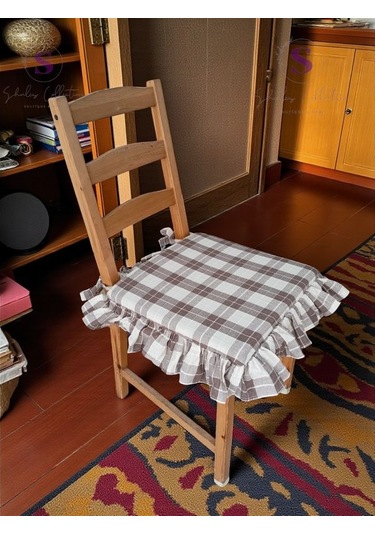 El Yapımı Kareli Buldan Monika 4 Tarafı Fırfırlı Sandalye Minderi Çok Renkli