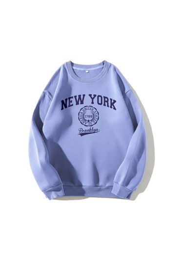 Kod Adr-shen Ezwear Letter Graphic Thermal Lined Sweatshirt-trzksw135 Mavi