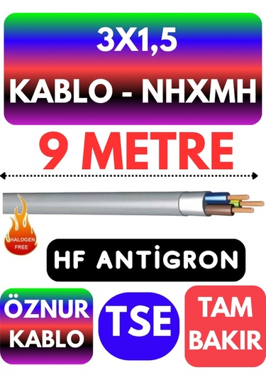 Öznur 3x1,5 Nhxmh Alev İletmez Kablo Metre Seçenekli Gri - 9 Metre