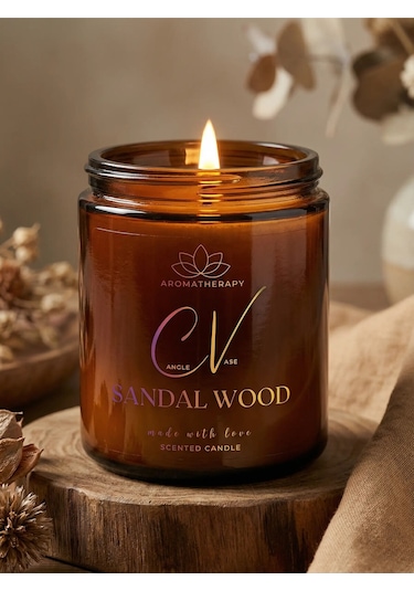 Sandal Ağacı Kokulu Mum- Aromaterapi Mum 100cc- %100 Doğal Soya Wax Mum Amber