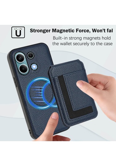 Redmi Note 13 4g Cx01 Çıkarılabilir Magsafe Manyetik Kart Çantası Telefon Kılıfı Koyu Mavi