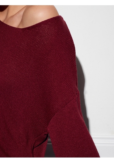 10706 Oval Yaka Dökümlü Kazak-koyu Bordo Koyu Bordo