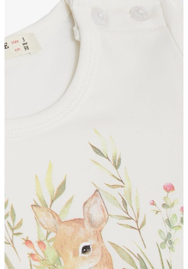 Breeze Kız Çocuk Uzun Kollu Elbise Çiçek Desenli Sevimli Ceylancık Baskılı 1.5-5 Yaş, Ekru-ekru Ekru