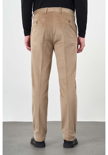 Bej Fitilli Desen Kadife Pamuklu Yan Cep Comfort Fit Classic Pantolon 1003245160 Bej