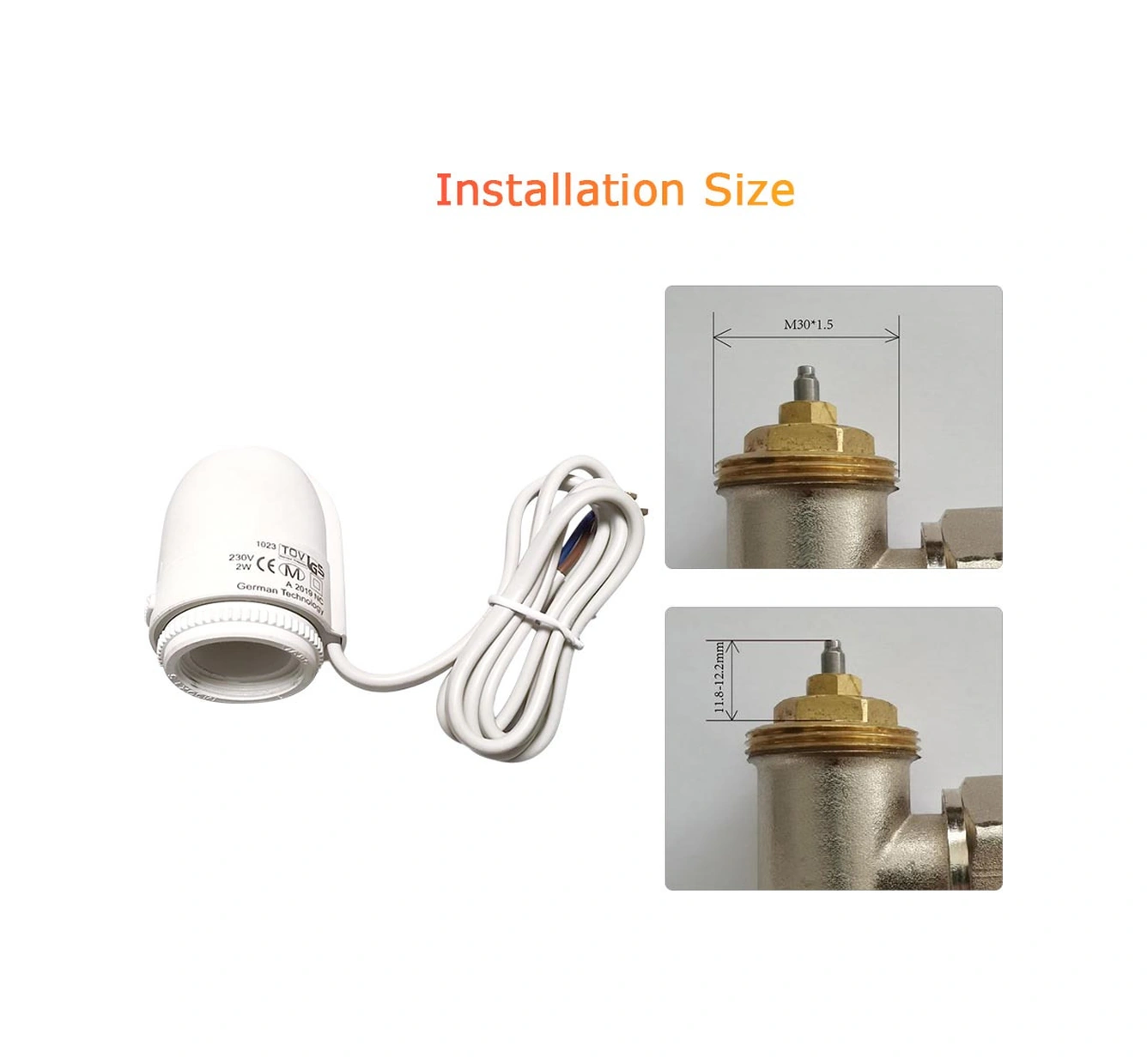 Youmex Isıtma Kontrolü Sıcaklık Aktüatörü, Kapatma Tipi, M30 X 1.5 Roset Bağlantı, Ac 230v, 100n Itme Gücü, Pc+gf Ateş Direnci Malzeme