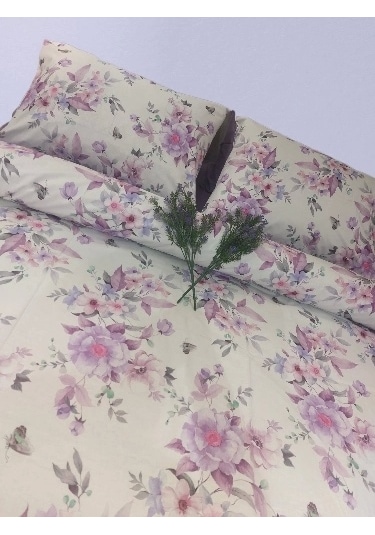 Çift Kişilik Lila Çiçek Desenli 160 220 Nevresim Takımı LILA