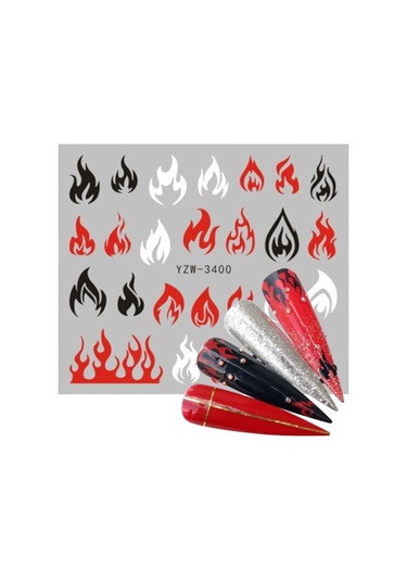 Alev Alevli Ateş Tırnak Vinil Sticker Çoklu Süsleme Çok Renkli Dövme 6x5.5cm