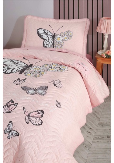 Clasy %100 Pamuk Daisy Love V2 Tek Kişilik Yatak Örtüsü Somon