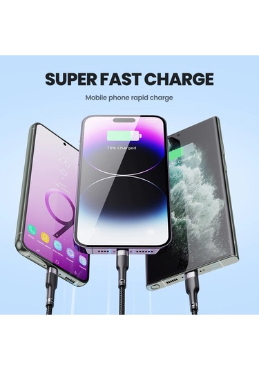 Toocki 100 W 3 İn 1 Usb 6A Hızlı Şarj Kablosu