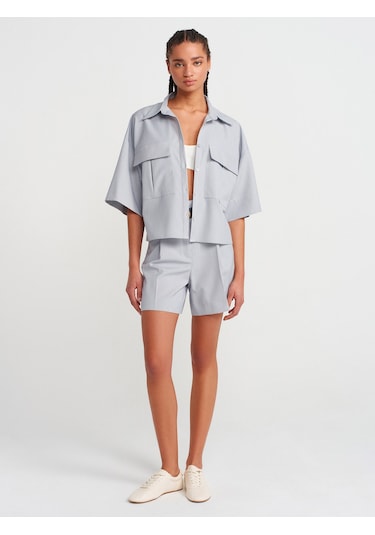 Dilvin 50495 Oversize Cepli Gömlek-koyu Mavi Koyu Mavi