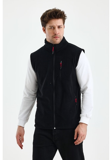 Monox Erkek Tam Fermuarlı Spor Polar Yelek Siyah