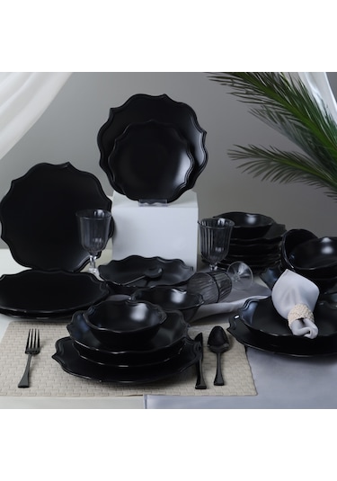 Keramika Mat Siyah Romeo Yemek Takımı 24 Parça 6 Kişilik 956