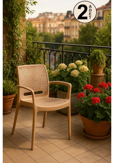 2 Adet Rattan Lüx Cappucino Sandalye / Balkon-Bahçe-Teras Çok Renkli