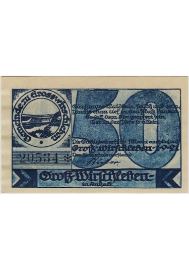 Almanya 50 Pfennig 1921 Notgeld-grosswirschleben Şehri. Çil.