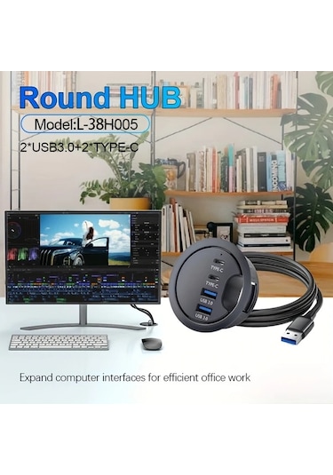 Xuweiwei L-38h005 Jklkj Usb 2.0 3.0 Çok Portlu Hub Sesli Tip-c Şarj Veri Aktarımı Pc İçin Kompakt Masaüstü Dok 60mm Yuvarlak Tasarım Geniş Uyumluluk