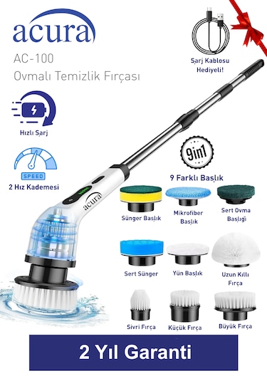 Ac-100 Spinscrubber 9 Başlıklı Şarjlı Temizlik Fırçası