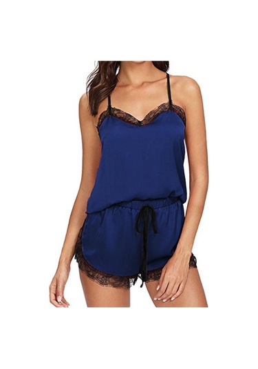 Mavi Kadın Kolsuz Askı Gecelikler Pijama Pijama Takımı Kadın İç Giyim Zh Mavi