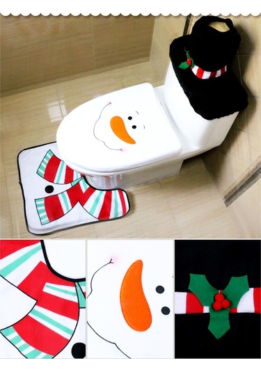 Fortunelane Noel Banyo Seti: Bodrum Battaniyesi + Tuvalet Kapağı Kılıfı + Tank Bezi - Yumuşak Kumaş, Kaymaz, Yeniden Kullanılabi Diğer