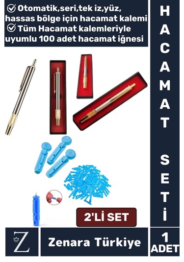 Özel Kutulu Yeni Nesil Yüz Hassas Bölge Rahat Seri Tek İz Hacamat Kalemi+100 Adet İğne Hediyeli