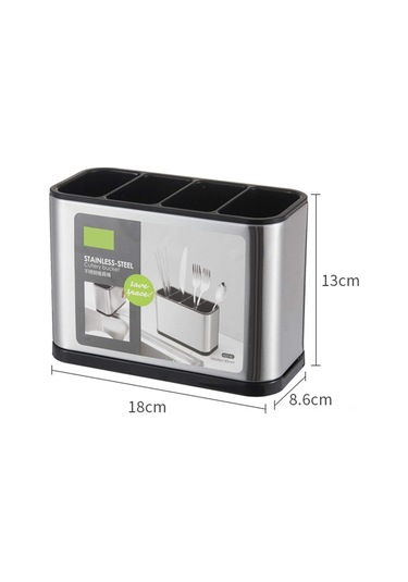 Reedark Paslanmaz Çelik 4 Bölmeli Mutfak Eşyası Kurutma Ve Saklama Rafı, 18x8.6x13 Cm Siyah