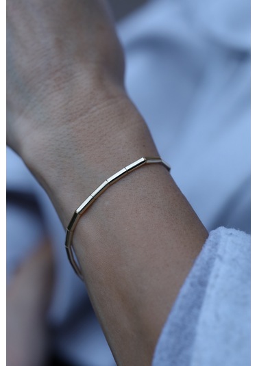 14 Ayar Altın Silindirik Düz Plakalı Bileklik Sarı Altın