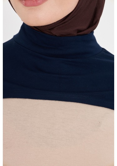 Lacivert Tesettür Balıkçı Yaka Boyunluklu Kolluk Viskon Düz 1025 02 Lacivert