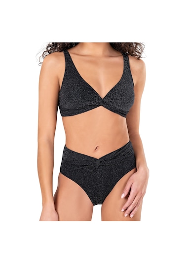 Endeep Kadın Yüksek Bel Siyah Simli Bikini Takımı
