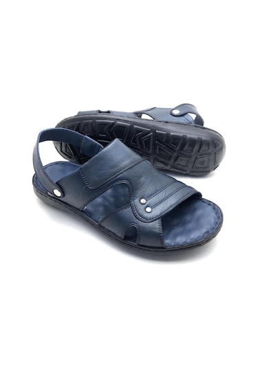 Deritarz Hakiki Deri Ortopedik Erkek Sandalet Lacivert