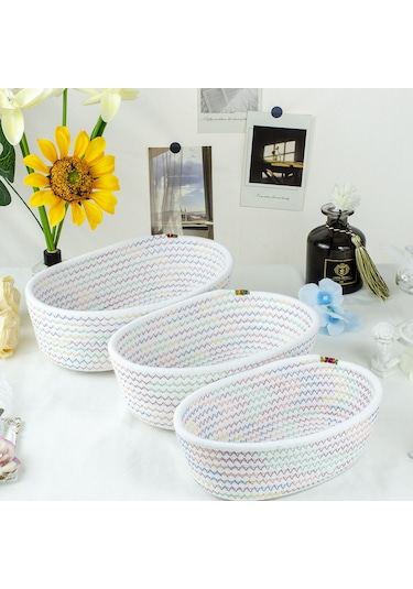 Yystore Oval Saklama Sepeti Pamuk Halat Dokuma M030-2965 Çok Amaçlı Organizasyon