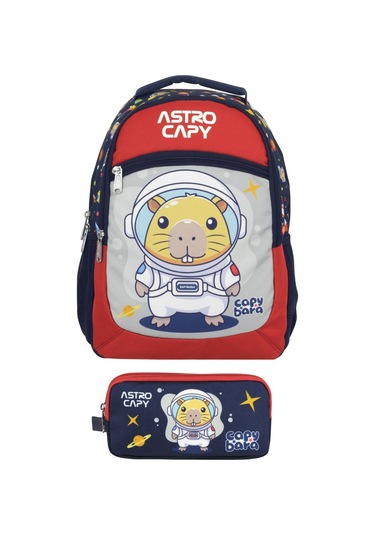 Capybara Erkek Çocuk İlkokul Sırt Çantası Ve İki Gözlü Kalemlik Seti - Lacivert/kırmızı Setcpb5227c Çok Renkli