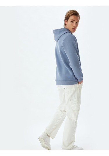 Koton Kapşonlu Sweatshirt Basic Pamuk Karışımlı Mavi 5wam70001mk Mavi