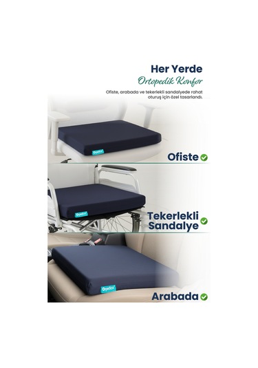 Kare Ortopedik Visco Oturma Minderi Bel, Basen Ve Baldır Destekli %100 Visco Minder - 45x43x6cm Lacivert