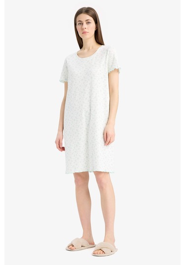 DeFacto Bisiklet Yaka Fitilli Kaşkorse Kısa Kollu Gecelik-Fall in Love E9198AX25SPER98