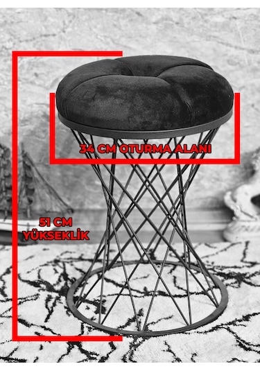 Yuvarlak Krom Kaplama Krem Puf Oturak - Bench - Ayak Ucu Oturak - 001
