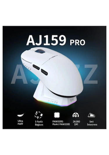 Ajazz Aj159 Pro Kablosuz Mouse 3 Modlu 8.000 Hz-26.000dpı Beyaz