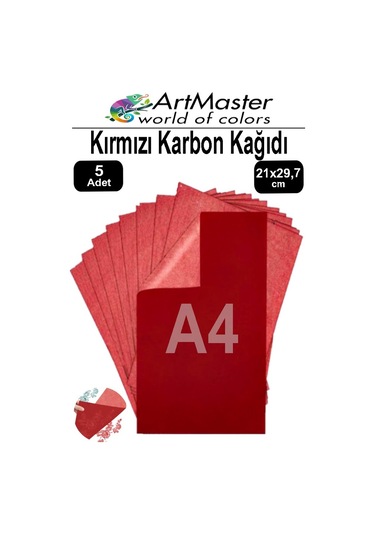 Karbon Kağıdı A4 Kırmızı 5 Adet 21x29,7 Cm Transfer Kağıdı Kopya Kağıdı Renkli Karbon Kağıdı Ahşap Seramik Metal Cam