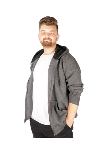 Mode Xl Erkek Sweatshirt Kapşonlu Zippered Basic 20543 Anramelanj 001