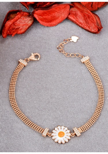 Papatya Silver 925 Ayar Gümüş Toplu Rose Kaplama Papatya Bileklik