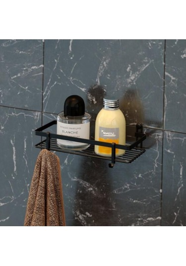 Geseus Tek Katlı Kancalı Banyo Rafı Mat Siyah Es081H Çok Renkli