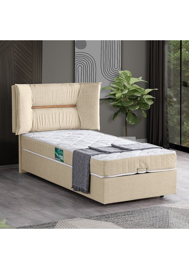 Setaymobilya Baza, Lizbon Tek Kişilik Baza + Başlık + Comfort Yatak, Krem