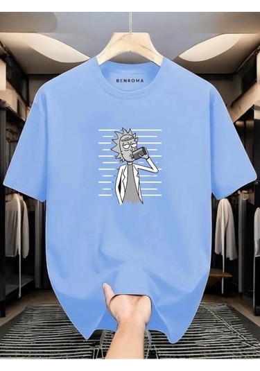 Adam Baskılı Oversize Siyah T-shirt Bebe Mavisi