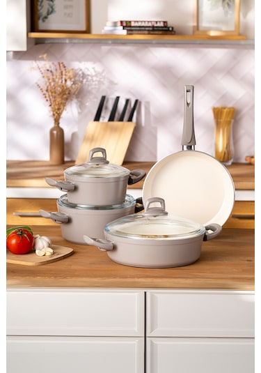 Emsan Crystal 7 Parça Tencere Seti Bej Bej