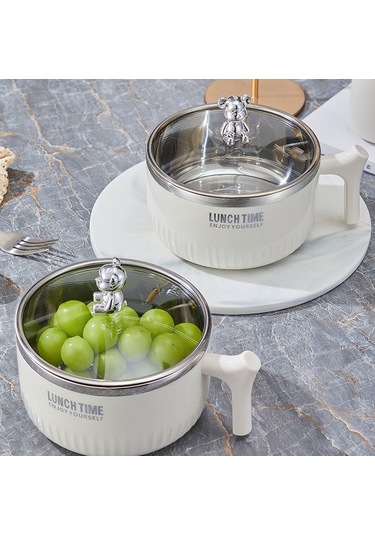 Tuomeng 304 Paslanmaz Çelik Hazır Erişte Kapaklı Kase, Saplı Yuvarlak Öğle Yemeği Kutusu, Yalıtımlı Öğle Yemeği Kutusu