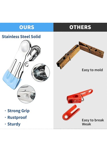 Ganzhoushop Çamaşır Mandalları Çamaşır İpi Mandalları Paslanmaz Çelik Çamaşır Mandalları Klipsleri Giysiler Kotlar Havlular İçin Güçlü Metal Mandallar Fotoğraflar, 10'lu Paket Mavi Çok Renkli