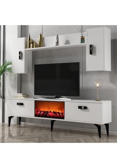 Pluss Şömineli Tv Ünitesi Takımı Beyaz-beyaz