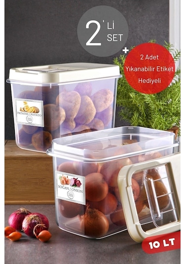Nandy Home 2'li Set 10 Lt Kolay Kayar Kapaklı Etiketli Multibox Patates & Soğan Saklama Kabı Çok Renkli